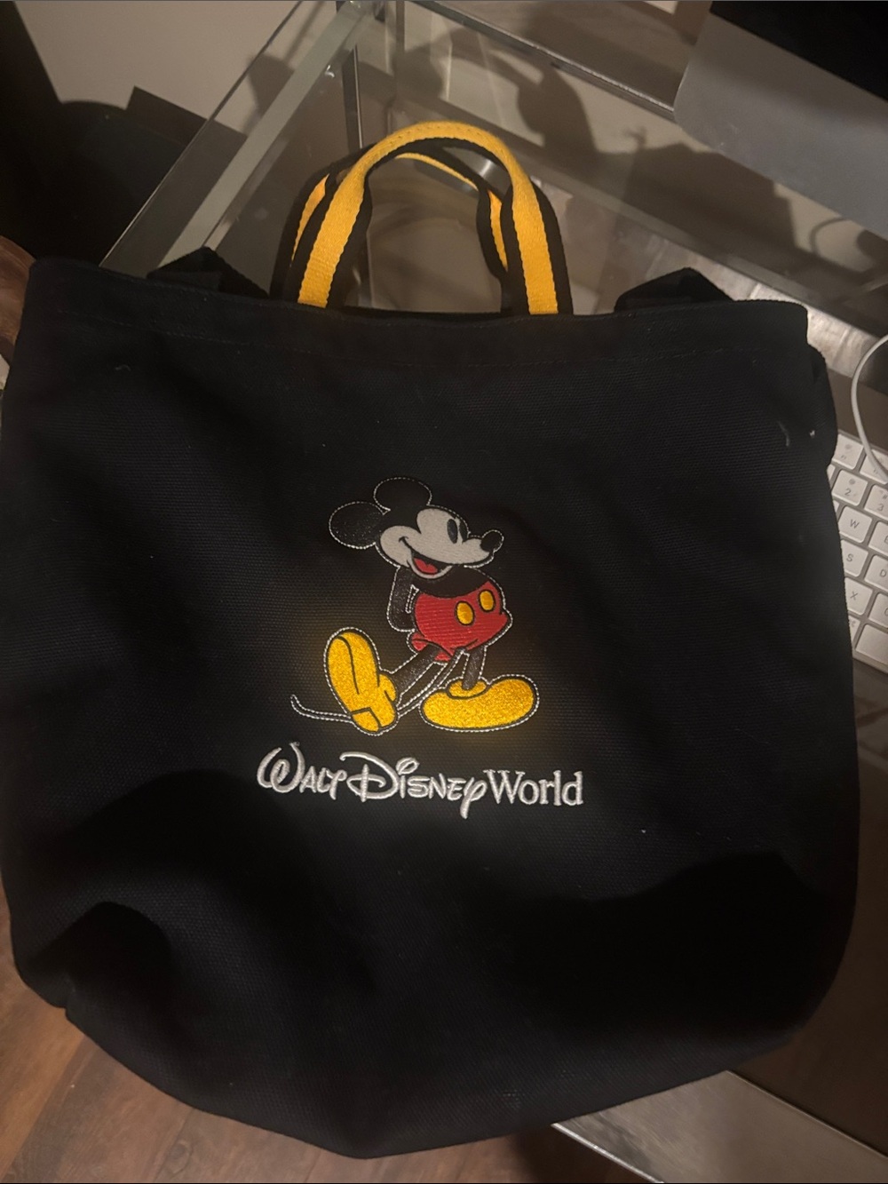 Walt Disney World Mickey Mouse Black Canvas Tote with Yellow Handles